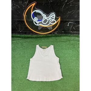 Amo Women's Scoop Neck Ribbed Sleeveless Crop Top Off-White Size‎ Large